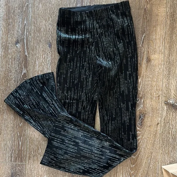 NWT - Zara Girls Black and Silver Patterned Velvet Leggings - Picture 1 of 4